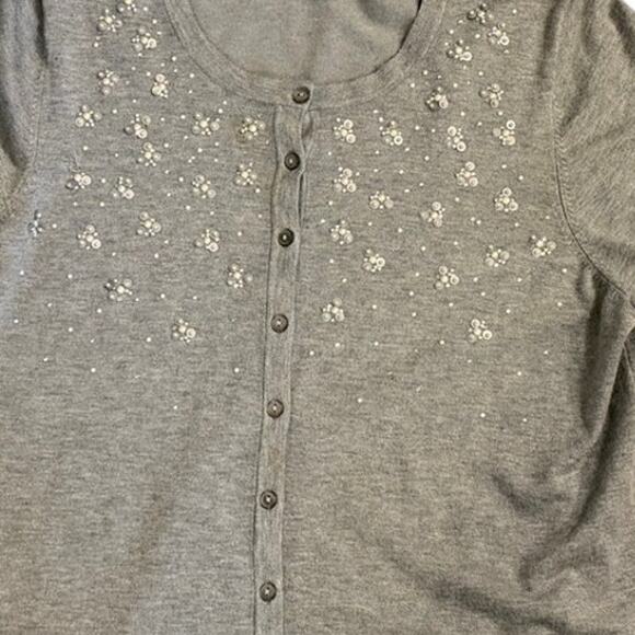 Charter Club Woman 2X Gray Beaded Cardigan Sweater Soft Rayon Blend - Picture 3 of 4